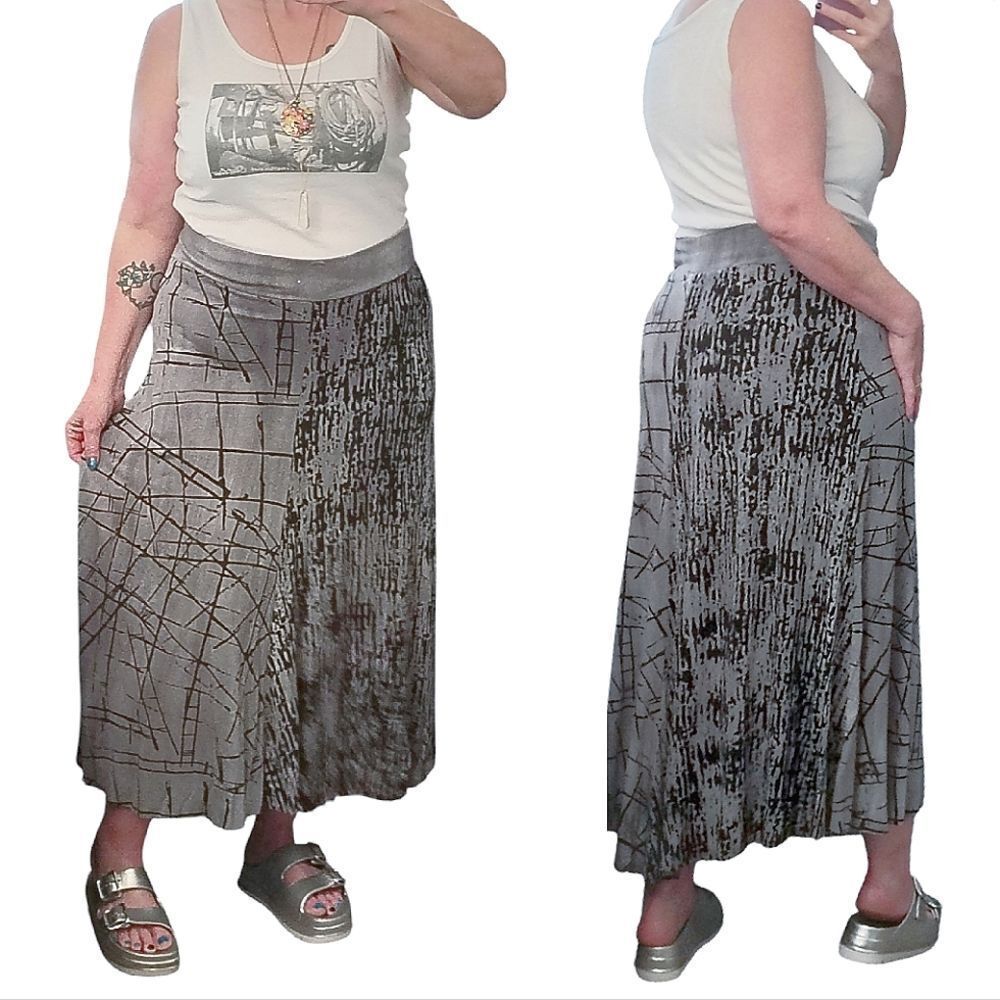 VTG Y2K Grey Black Abstract Print High Low Grunge Fairycore Midi Skirt‎ Large - Picture 7 of 10